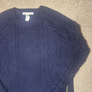 navy blue cabi crewneck sweater with side zippers - size m